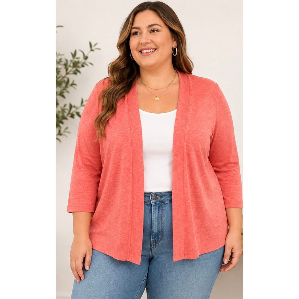 Croft & Barrow Coral Pink Open Front Cardigan XXL Lightweight Layer Top